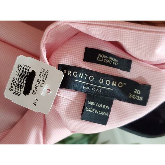 Pronto Uomo Mens Pink 100% Cotton Collared Long Sleeve Button Down Shirt Size 2X - Picture 7 of 10